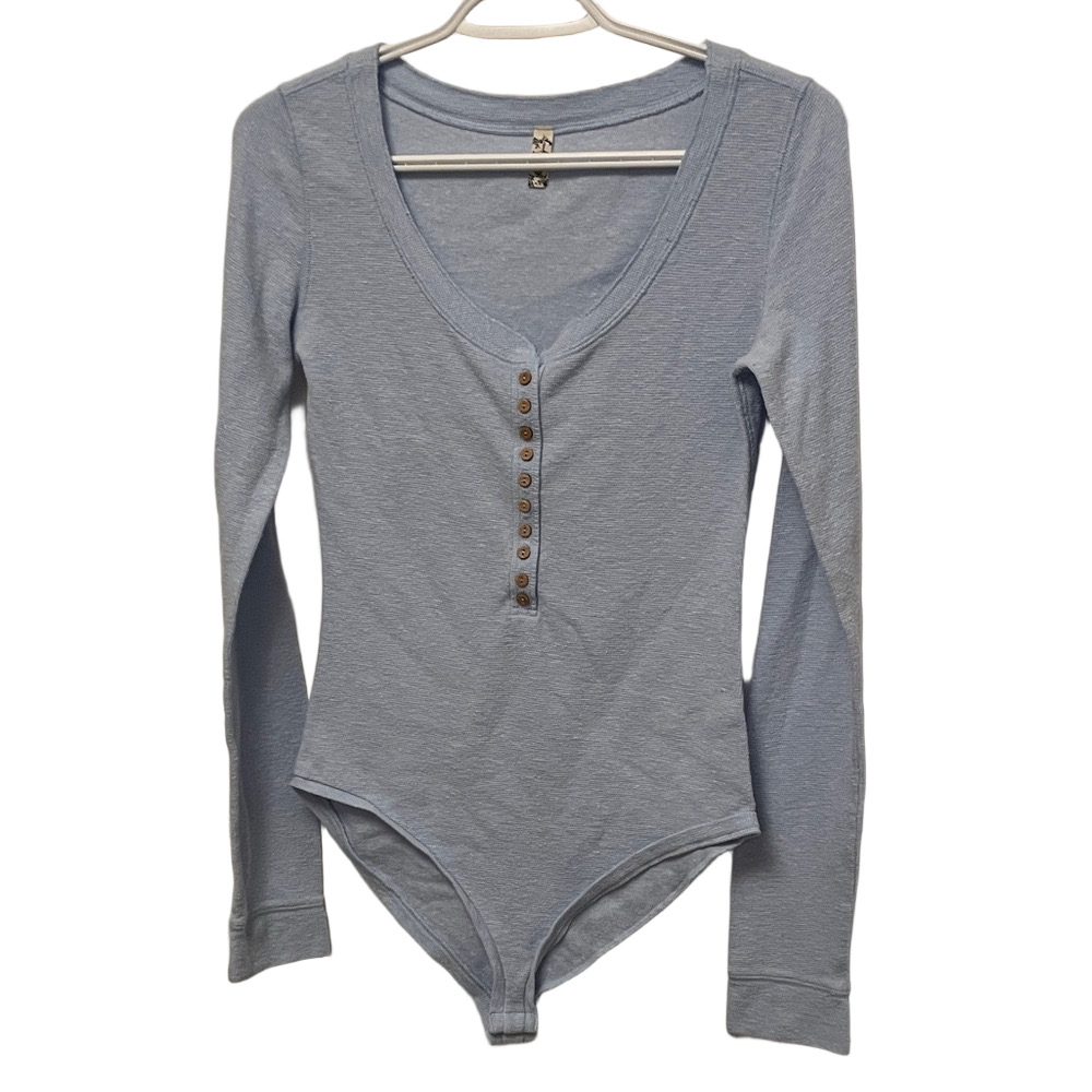 Free People Intimately Light Blue Long Sleeve Bodysuit Size Medium